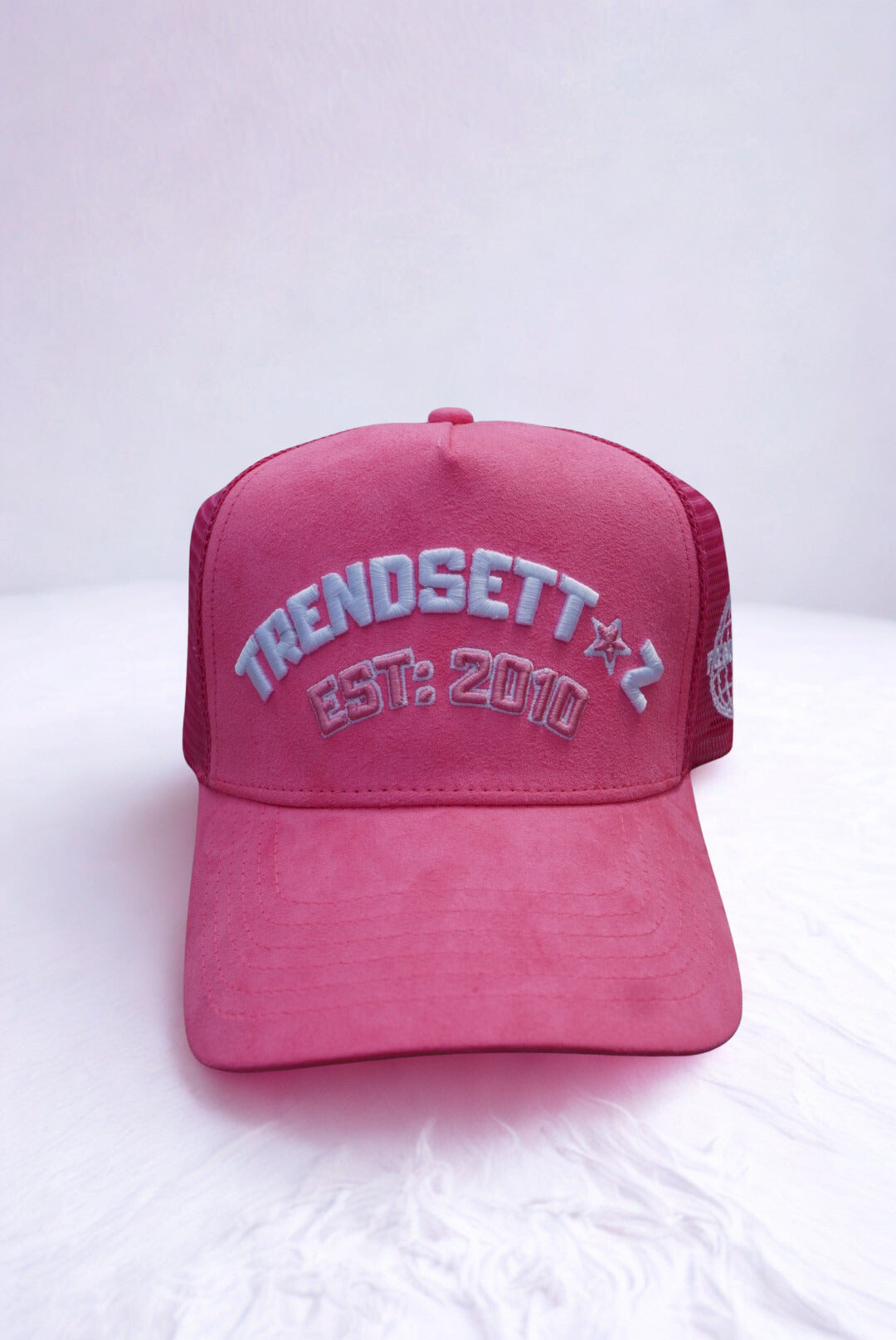Pink "Trendsettaz" Suede Trucker Hat